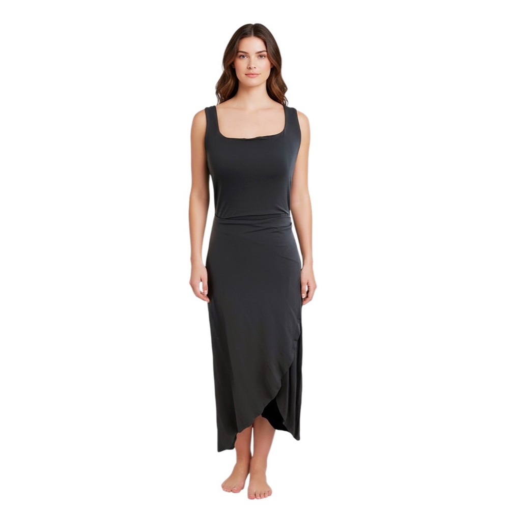 Quince Tencel Jersy Side Tie Midi Dress S gray wrap dress soft casual